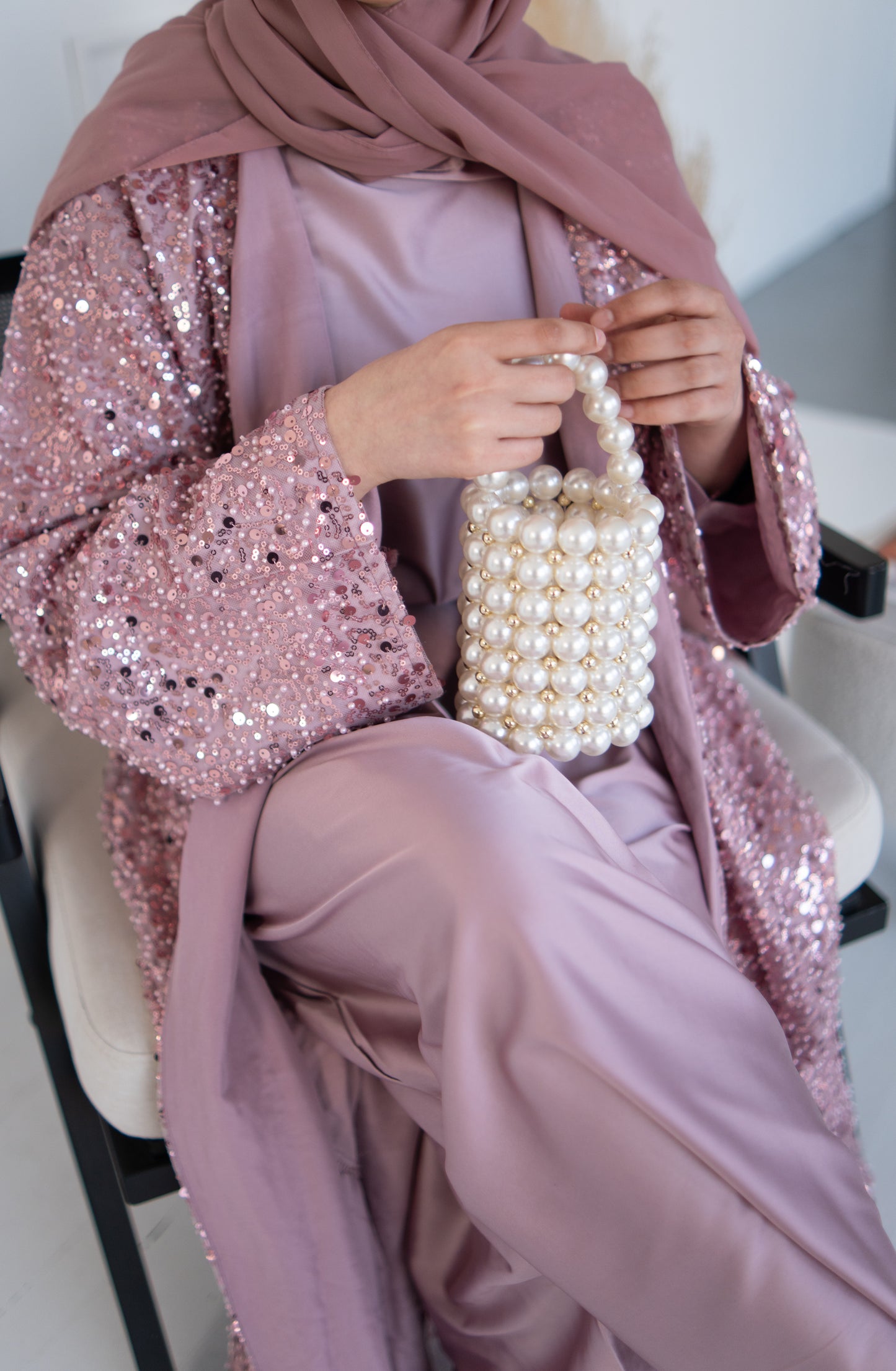 pearl abaya - dusty pink