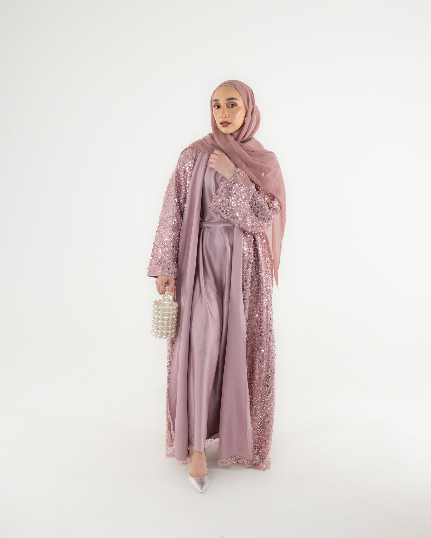 pearl abaya - dusty pink