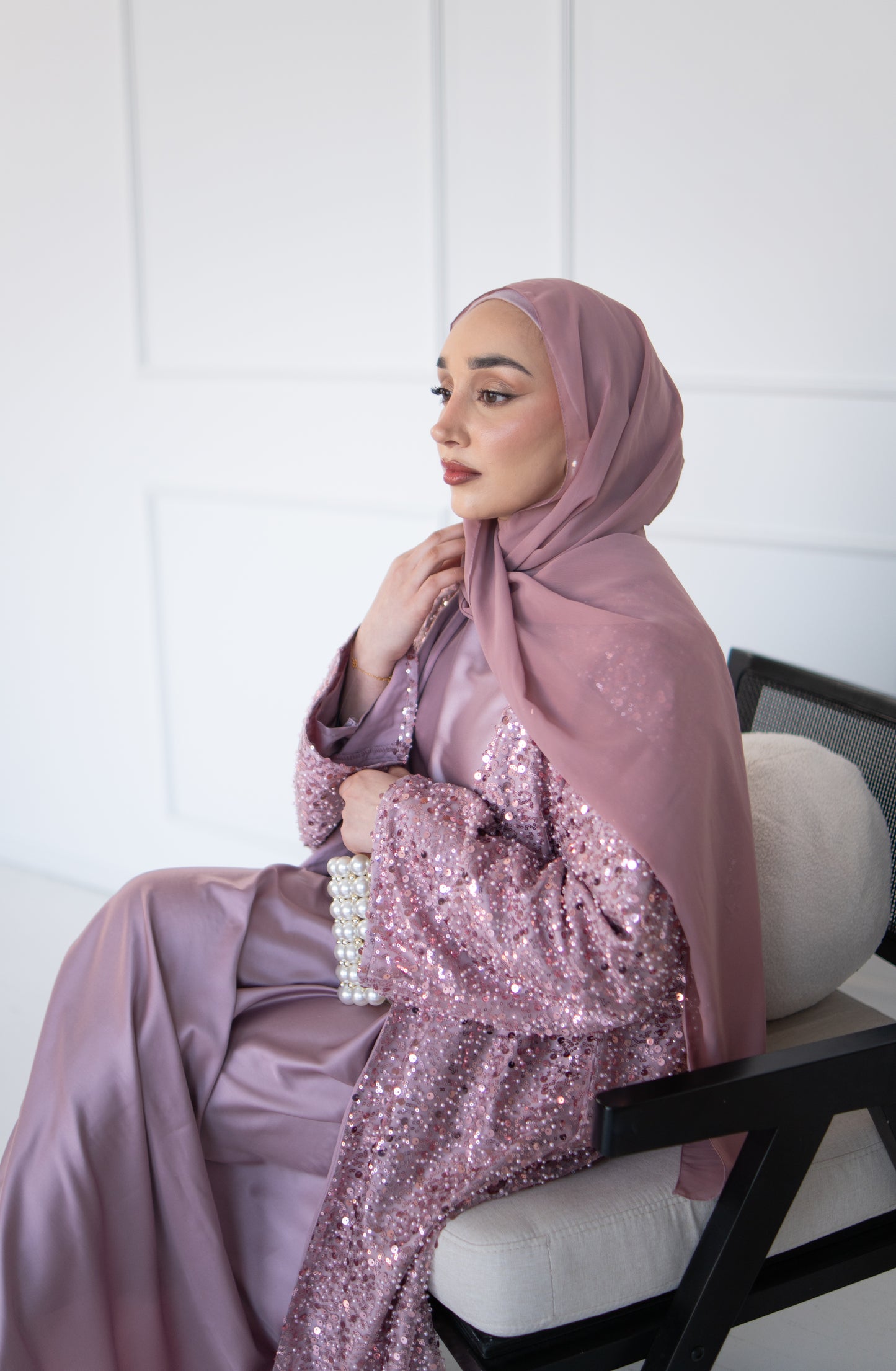 pearl abaya - dusty pink