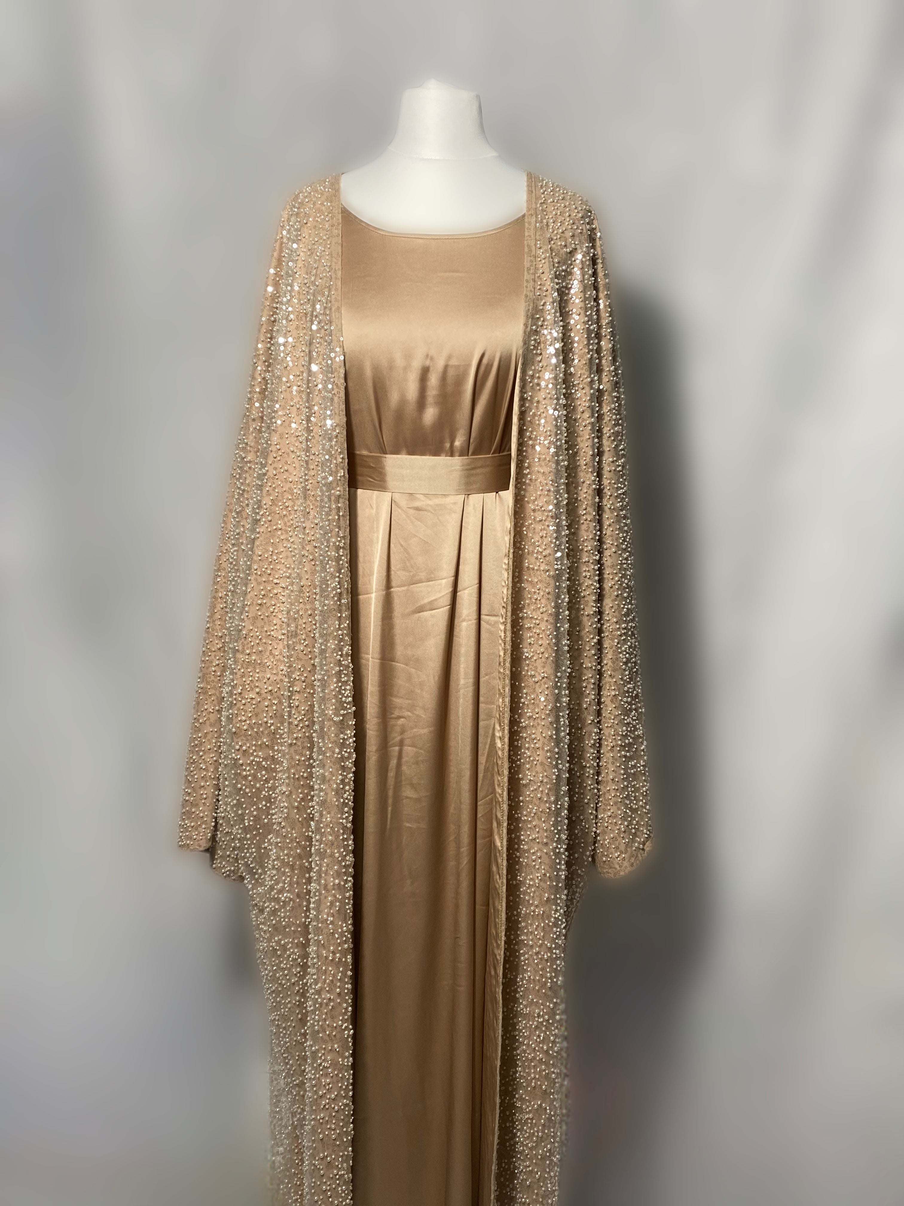 FEATHER SLEEVE ABAYA - CHAMPAGNE main image 0