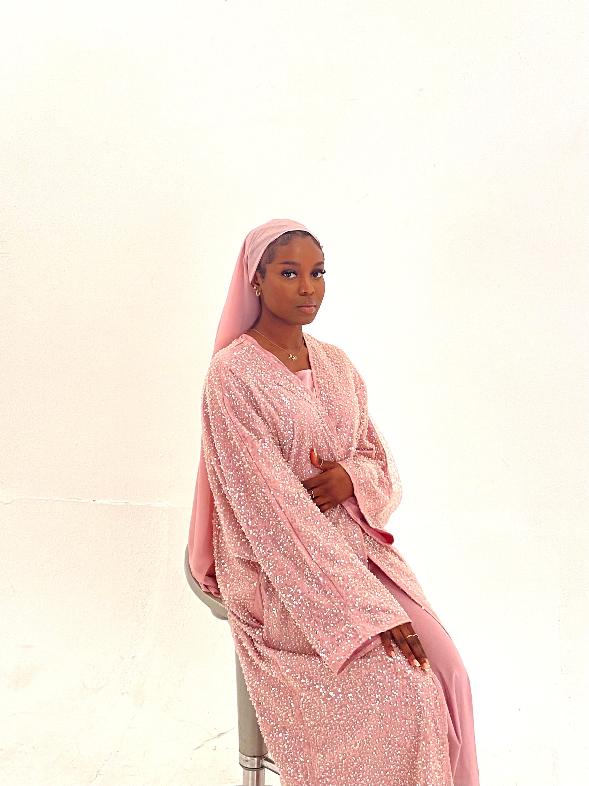 pearl abaya dusty pink Jannath Collection